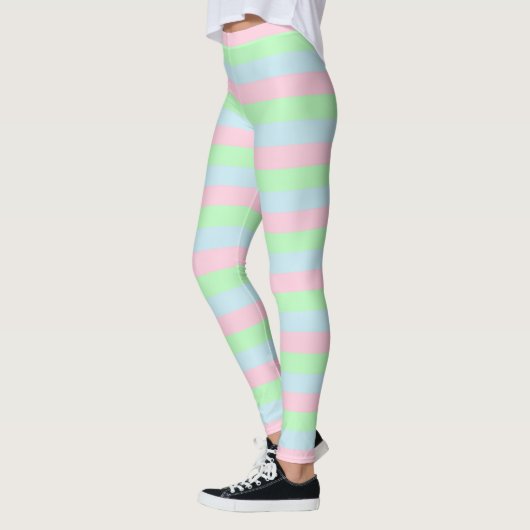 Weichblau, rosa und grüne Streifen Leggings (Links)