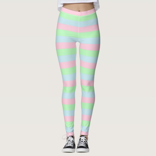 Weichblau, rosa und grüne Streifen Leggings (Vorderseite)