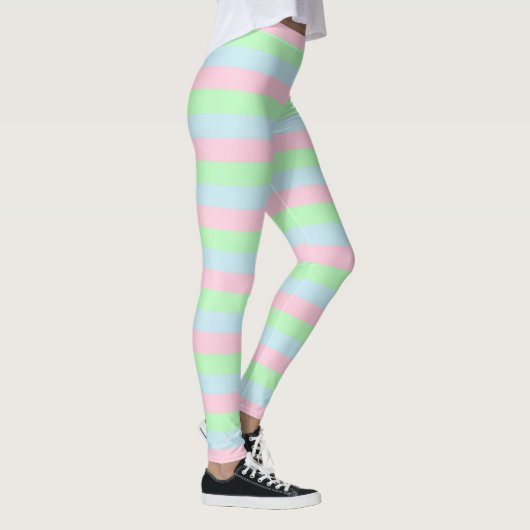 Weichblau, rosa und grüne Streifen Leggings (Rechts)