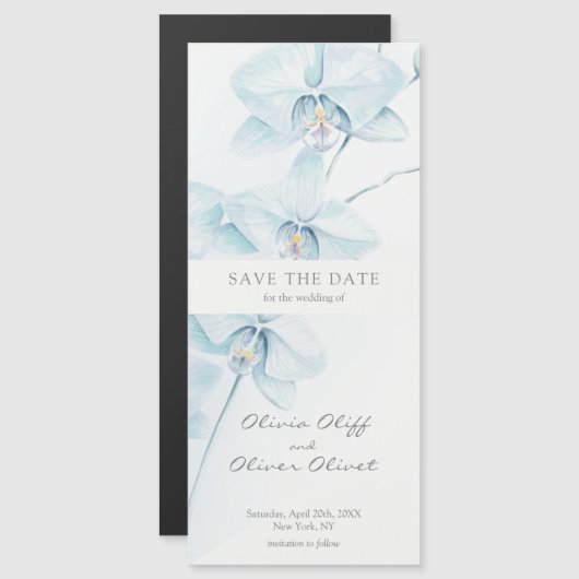 Weichblauer Orchid Save the Date Magnetische Einla Magnetkarte (Vorne/Hinten)