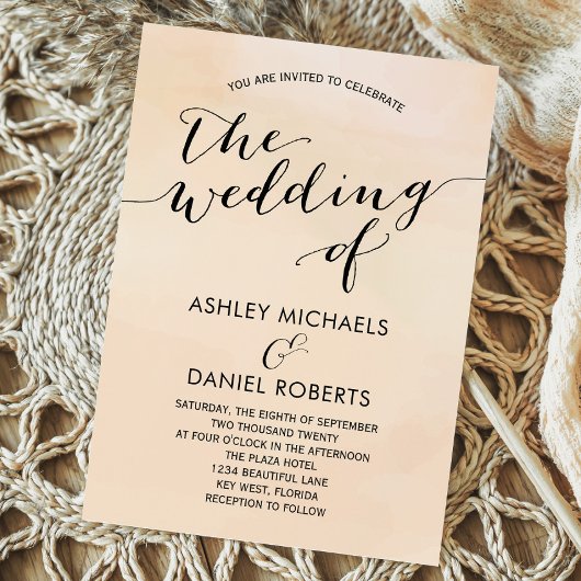 Weiche Apricot Wasserfarbe Einladung Hochzeit, Blu