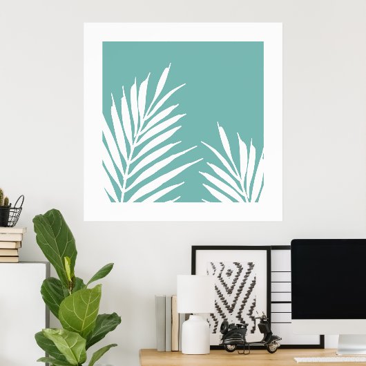 Weiche Aquamarine Blätter Poster (Heimbüro)