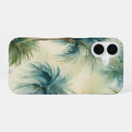 Weiche, Aquamarine Grünpalmen Wasserfarben iPhone 16 Hülle (Rückseite (Horizontal))