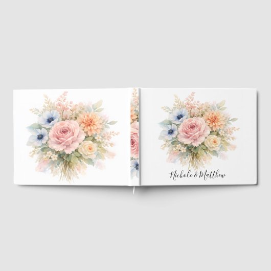 Weiche Aquarell-Blumenhochzeit Gästebuch (Voll)
