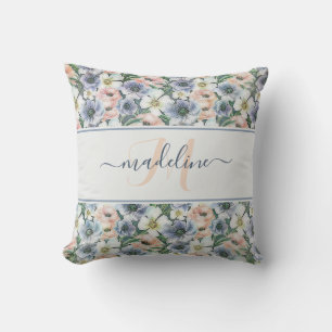 Weiche Aquarell-Pastell-Blumen personalisiert Kissen