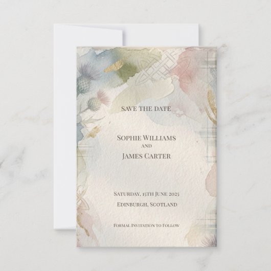 Weiche Aquarell-Schottische Distel Save the Date | (Vorderseite)