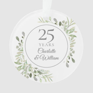 Weiche Aquarellblätter zum 25. Hochzeitstag Ornament