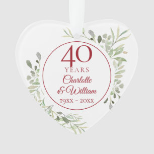 Weiche Aquarellblätter zum 40. Hochzeitstag Foto Ornament