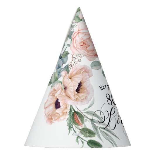 Weiche Aquarellblume 80. Geburtstag Partyhütchen (Links)