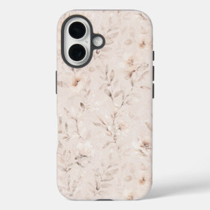 Weiche Aquarellfarben-Blumenzweige neutral beige iPhone 16 Hülle