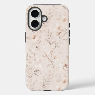 Weiche Aquarellfarben-Blumenzweige neutral beige iPhone 16 Hülle