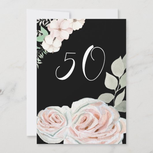 Weiche Aquarellfarben zarte Blume Schwarzer Geburt Einladung (Rückseite)