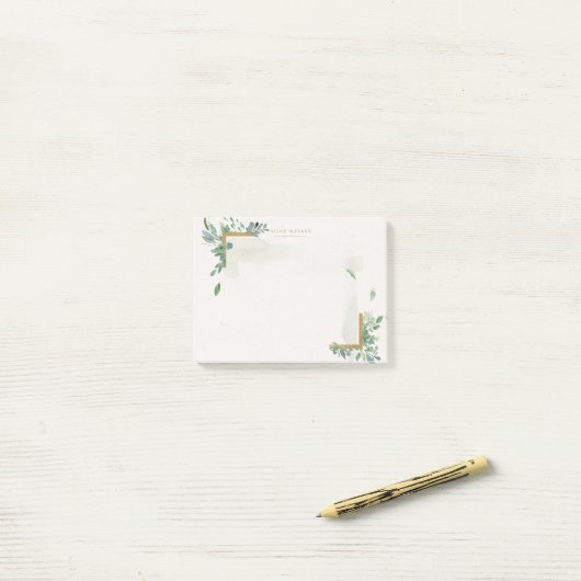 weiche Aquarellgoldgrün monogramm post it not Post-it Klebezettel (Auf Schreibtisch)