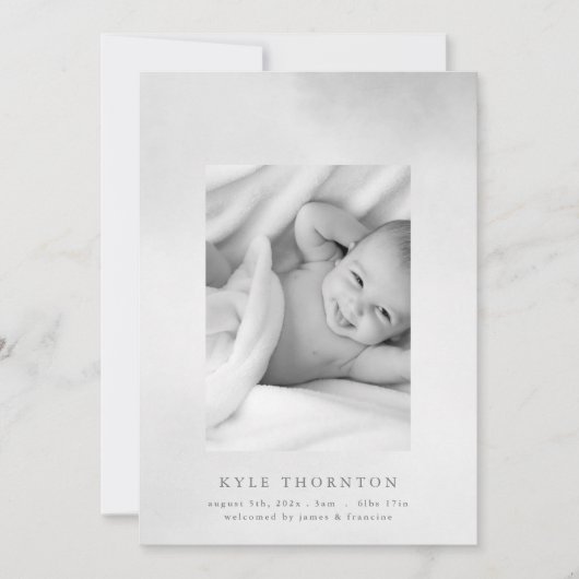 Weiche Aquarellgrenze Foto Geburt Ankündigung (Vorderseite)