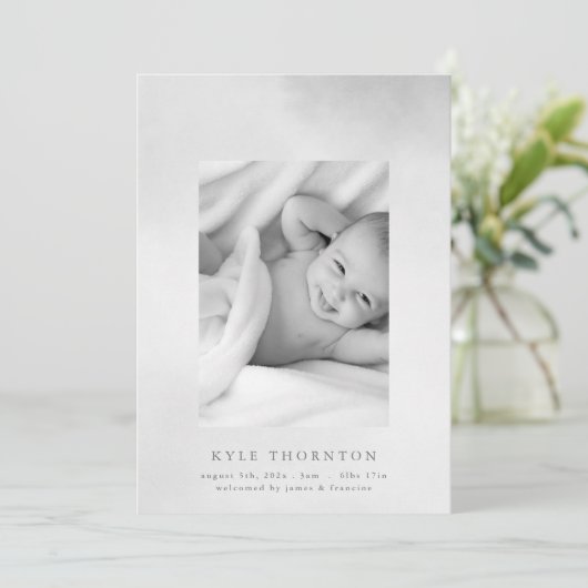 Weiche Aquarellgrenze Foto Geburt Ankündigung (Stehend Vorderseite)