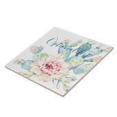 Weiche Aquarellpastellfarben blühende Kakteen Fliese (Seite)