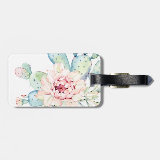 Weiche Aquarellpastellfarben blühende Kakteen Gepäckanhänger (Rückseite horizontal)