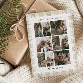 Weiche Beige-Gingham-Foto-Collage Feiertagskarte