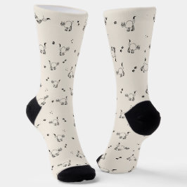 Weiche Beige-Katzen-Linienkunst-Muster-Socken Socken