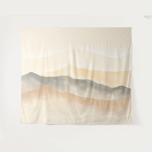 Weiche Beige und Graufarbene Berge Landschaft Wandteppich (Vorderseite (Horizontal))