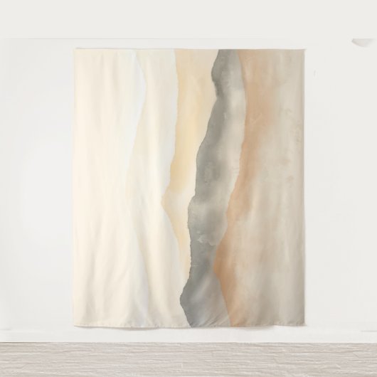 Weiche Beige und Graufarbene Berge Landschaft Wandteppich (Vorderseite)