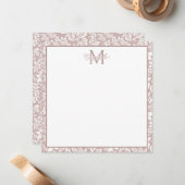 Weiche Beige und Weiße Floral Monogramm Mitteilungskarte (Vorderseite/Rückseite Beispiel)