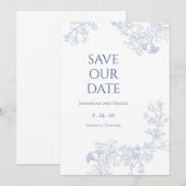 Weiche Blaue Blumige Speichern Sie das Datum Save The Date (Vorne/Hinten)