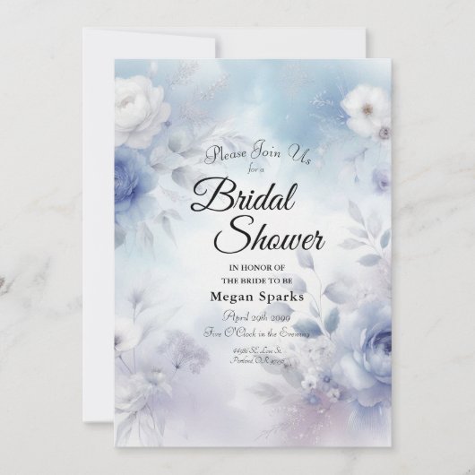 Weiche blaue Blüten und Lavendel-Mist Einladung (Vorderseite)