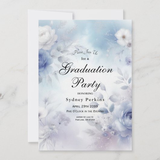 Weiche blaue Blüten und Lavendel-Mist Einladung (Vorderseite)