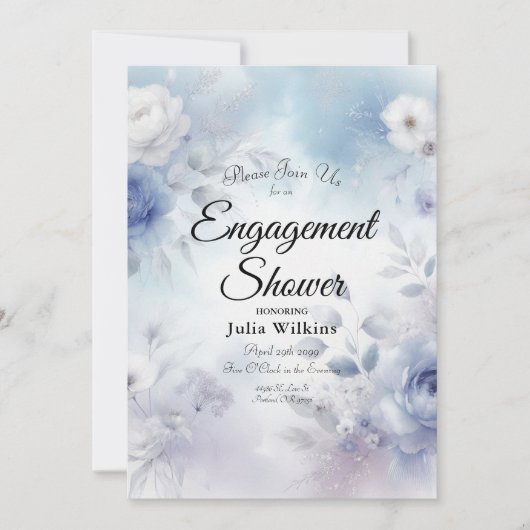 Weiche blaue Blüten und Lavendel-Mist Einladung (Vorderseite)