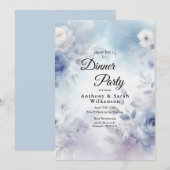 Weiche blaue Blüten und Lavendel-Mist Einladung (Vorne/Hinten)