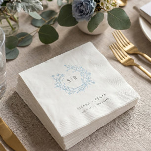 Weiche Blaue Boho-Verzierte Monogramm-Hochzeit Serviette