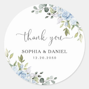 Weiche Blaue Botanische Hochzeit Klassischer Rund Runder Aufkleber