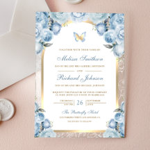 Weiche Blaue Florale Goldene Bogen Schmetterling H