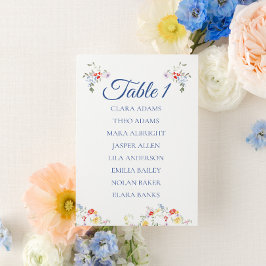 Weiche blaue florale Hochzeit Sitzordnung Karte