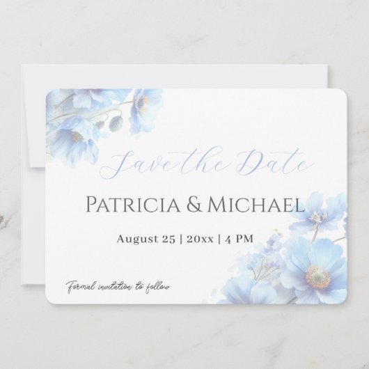 Weiche Blaue Himalaya-Mohn-Blumen-Gartenhochzeit  Save The Date (Vorderseite)