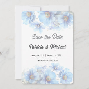Weiche Blaue Himalaya-Mohn-Blumen-Gartenhochzeit Save The Date