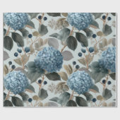 Weiche Blaue Hortensie Graues Blumenmuster Geschenkpapier (Flach)