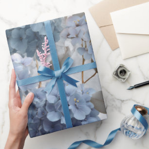 Weiche Blaue Hortensie Graues Blumenmuster Geschenkpapier