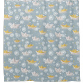 Weiche blaue Papierboote, Bubble Kids Badezimmer Duschvorhang (Vorderseite)