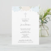 Weiche blaue Pastellpfingstrosen-Querjungen-Taufe Einladung (Stehend Vorderseite)