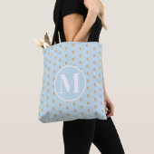 Weiche blaue Polka Dots Weißes Monogramm Tasche (Von Nahem)