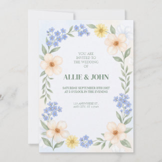 Weiche blaue Vergissmeinnicht-Pfirsich-Hochzeitsei Einladung