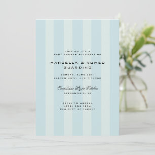Weiche blaue vertikale Streifen moderne Babyparty Einladung