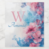 Weiche Blume in Rosa und Blau Weinetikett (Einzelnes Label)