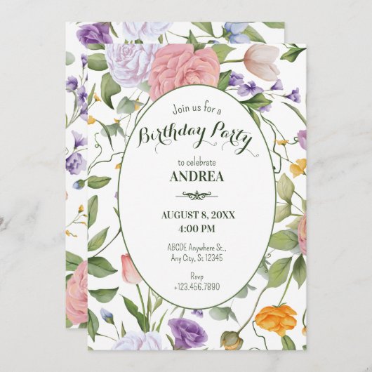 Weiche Blumengeburt Einladung (Vorne/Hinten)