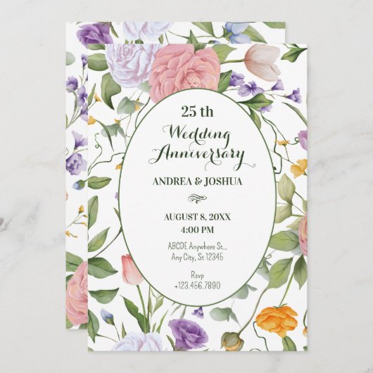 Weiche Blumenhochzeit Einladung (Vorne/Hinten)