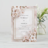 Weiche Blush Cherry Blossom Hochzeit Einladung (Stehend Vorderseite)