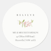 WEICHE BLUSH ROSE PINK CHRISTMAS GLAUBEN ADRESSE RUNDER AUFKLEBER (Vorderseite)