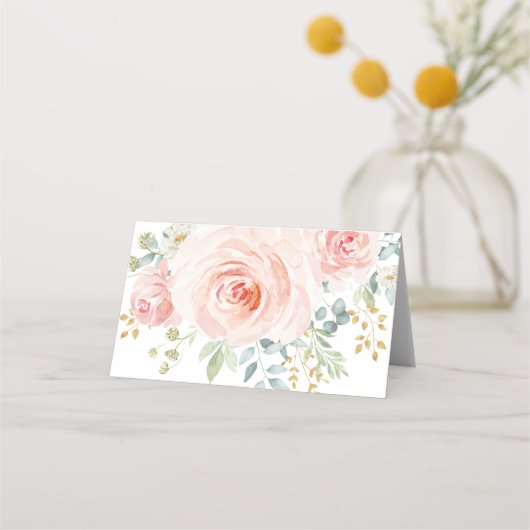 Weiche Blüte Gold Aquarellfarben Polterabend Platzkarte (Rückseite)